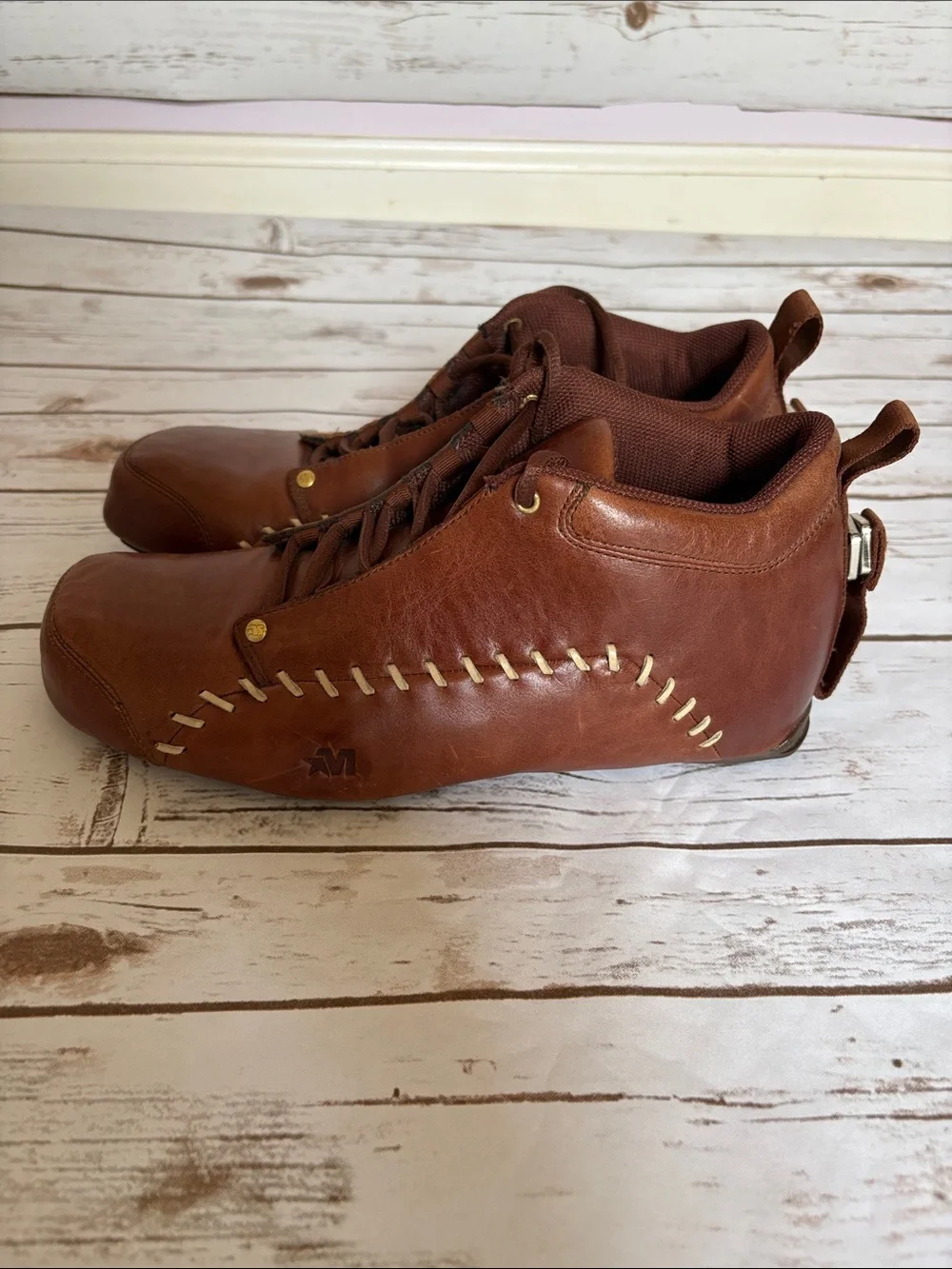 Men's Mecca Alfalfa High Top Brown Leather Shoes-Lace Up Contrast Stitching